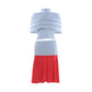 Fashion Summer 3-Piece Set Women Turtleneck Folds Shawl+Simple Solid Tank Tops+Patchwork Color Blocking Skirt Outfit
