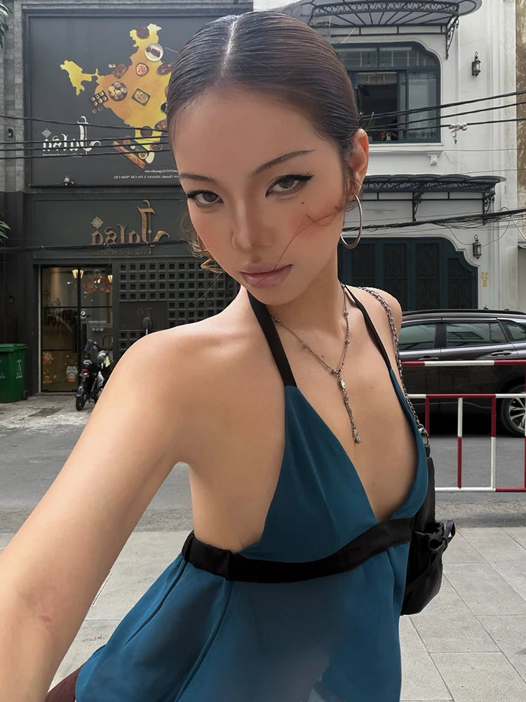 Irregular Hem Camisole Women Halter v-Neck Bandage Backless Sexy Midnight Hottie Hip-Hop Style Fashion Summer Tops