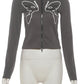 Casual Butterfly Print Jacket Women Daily Classic Patchwork Full Sleeve Double Zip Trend Sporty Elastic Street Coat