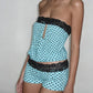 Polka Dot Print 2-Piece Set Women Patchwork Lace Hollow Tank Top+Simple Classic Short Elasticity Sexy Hottie Suit