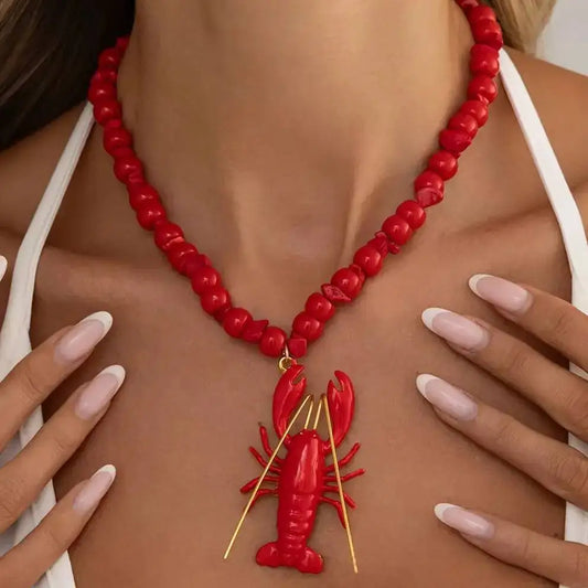 Boho Creative Crab Crayfish Pendant Necklaces Women Unique Summer Beach Vacation Acrylic Beads Chain Y2K Accessories