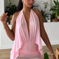 Backless Dress Women Irregular Halter Sexy Deep V-Neck Ruched Elegant Midnight Party Peach Hip 2026 Summer Bodycon