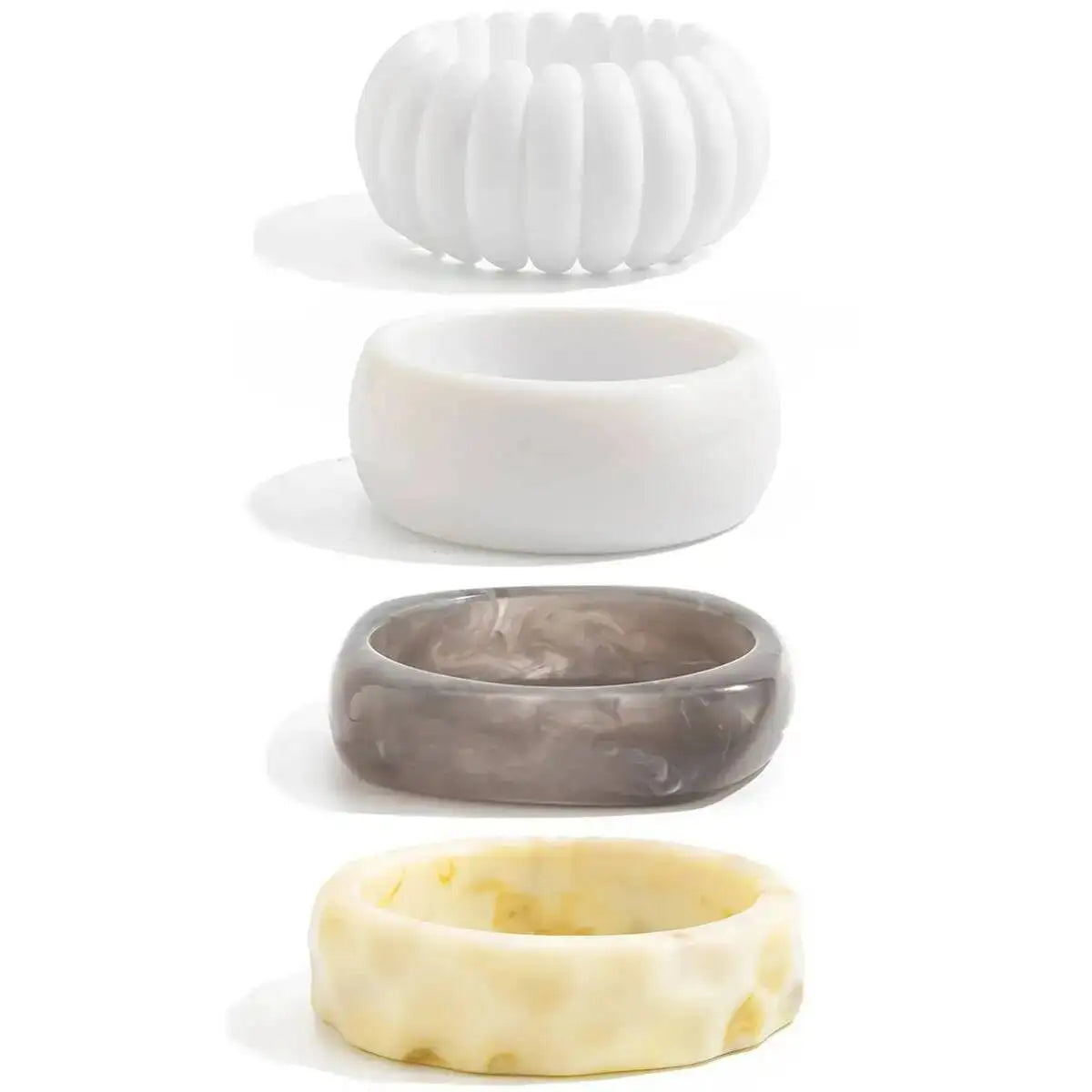 Women's Vintage Punk White Resin Cuff Elastic Bangles Set 4 Styles Boho Wide Geometric Y2K Vintage Jewelry Gift