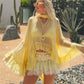 Women's Sheer Chiffon Ruffle Blouse Boho Flowy Kimono Sleeve Tie Neck Cover Up Top for Music Festival Beach Vacation