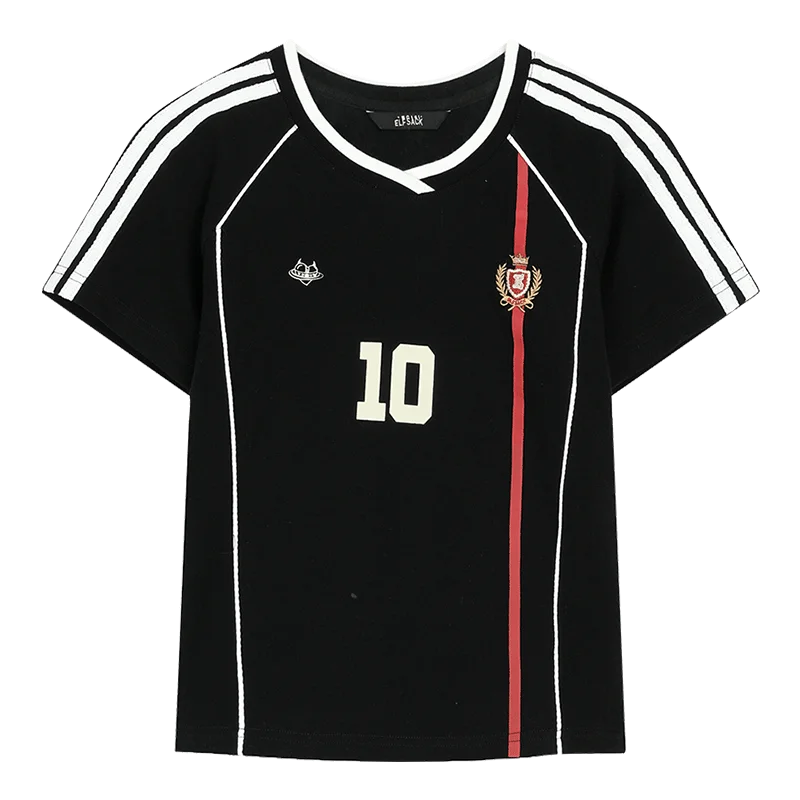 Assorted Jersey Style T-shirts, Sporty Number Print Tees, Slim V-neck Short Sleeve Tops for Women