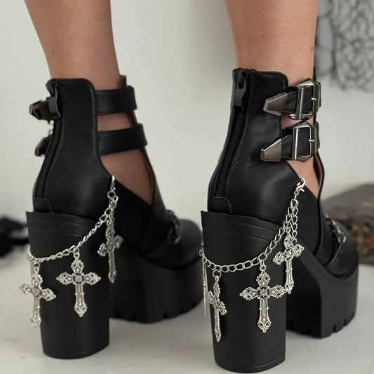 1Pc Halloween Goth Texture Big Cross Jesus Pendant Foot Anklet Women Trendy Creative Metal Shoe Chain Festival Jewelry