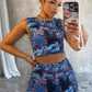 Colorful Print 2 Piece Set Women Casual O-Neck Tank Tops+Skinny Shorts Matching Hottie Sexy Sporty Activity Tracksuit