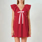 Women's Mini Dress Casual A Line Stylish Decorative Bow V Neck Flying Sleeve Dress for Spring Summer Sweet Girl Sundress