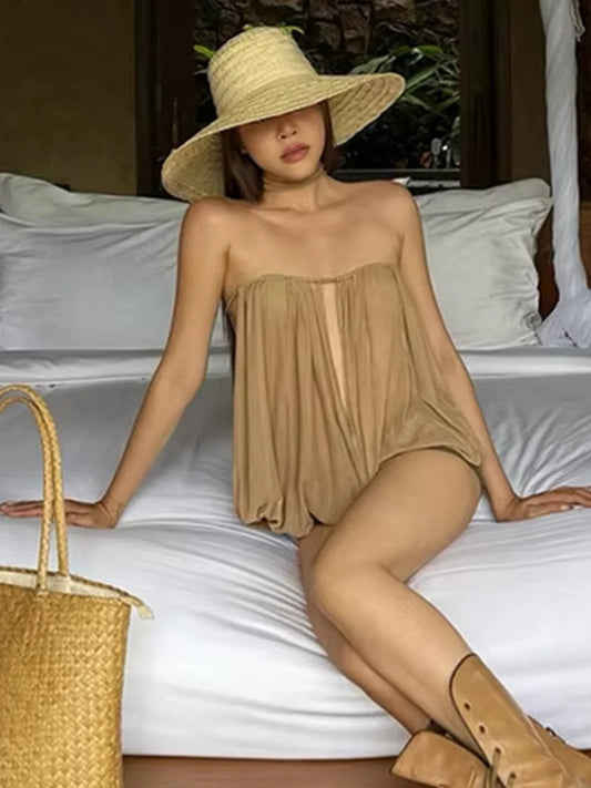 Y2K Split Tube Tops Women Solid Sexy Slim Beach Party Vacation Simple Classic Street Midnight Hottie Clubwear Tees