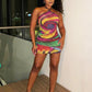 Sexy Backless Mini Dress Woman Colorful Print Lace-Up Halter Off Shoulder Skinny Wrap Hip Midnight Club Party Bodycon