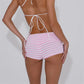 Women's Summer Knit Striped Fold Over Swim Shorts Low Rise Boyshort Bikini Bottoms Soft Stretchy Beach for Vacation