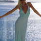 Leisure Elegant Long Dress Woman Summer Trend V-Neck Beads Single-Breasted Backless Vacation Style Skinny Vestidos