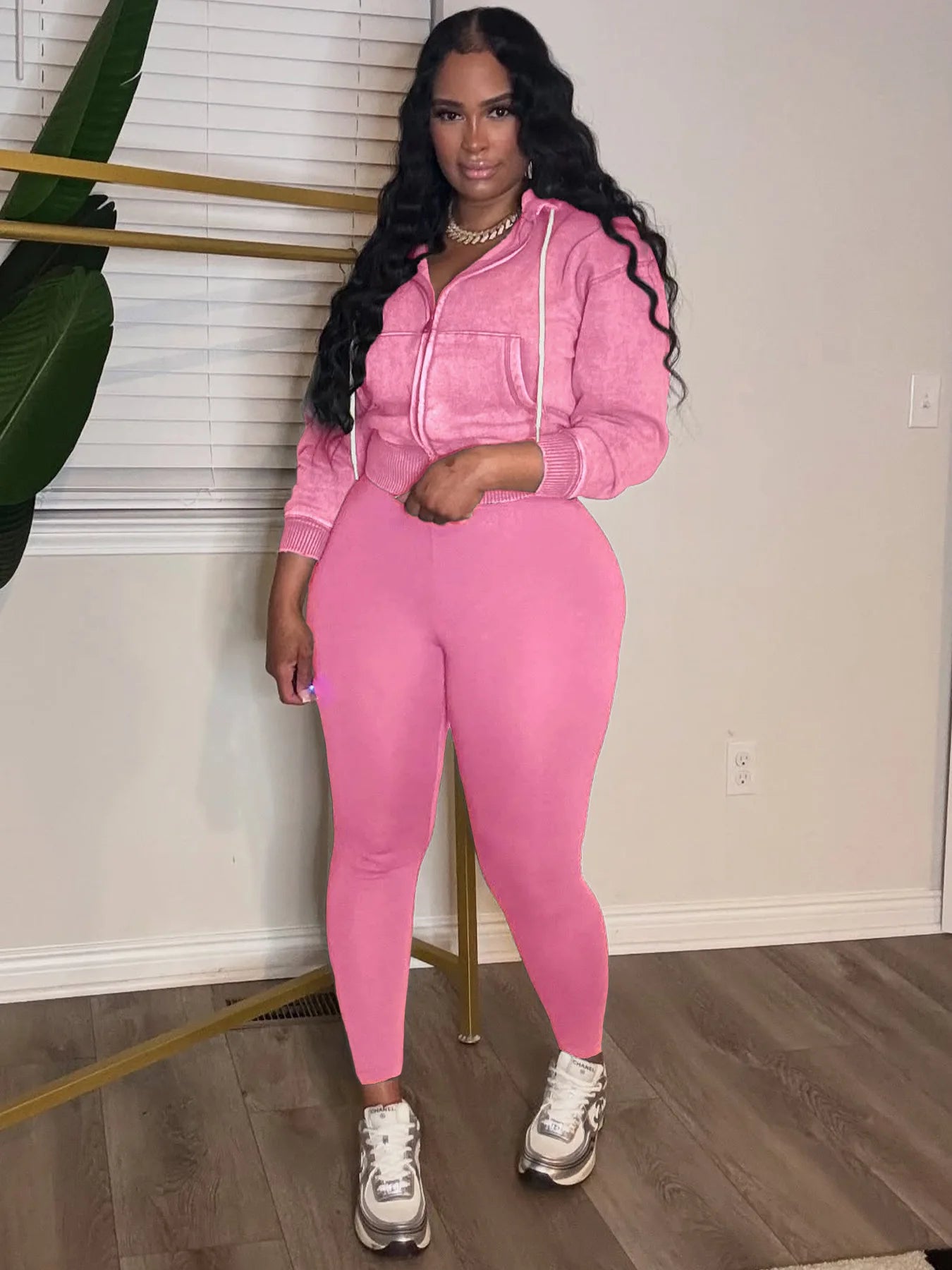 Sporty 2 Piece Set Woman Tracksuit Fall Trend Warm Hooded Zip Jacket+Leggings Matching Street Casual Stretch Outfits