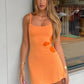 Spaghetti Strap Print Knit Mini Dress For Woman Robe Summer New Sleeveless Backless Beach Holiday Club Dress Knitwear