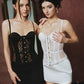 Patchwork Lace Camisole Single Row Buckle Low-Neck See Through Sexy Hottie Street Midnight Fashion Skinny Classic Tops