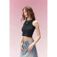 Fitted Tank Top with Minimalist Logo Embroidery & Stripes, Sweet Cool Slim Camisole for Women, Versatile Layering Basics