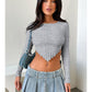 Irregular Crop Sweater Knitwears Long Sleeve Tops Basic Tight Tees