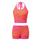 Gradient Knit Halter Crop Top Scallop Shorts 2 Piece Set Women Summer Beach Casual Y2K Vacation Matching Outfit