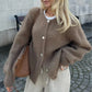 Women's Solid Color Cardigan Fuzzy Long Sleeve Button Down Sweater Soft Knit Tops Winter Fall Outerwear Y2K Clothes