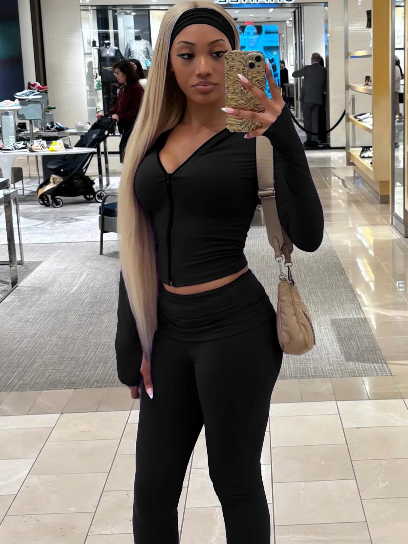 Casual Sporty 2 Piece Set Women Tracksuit Basic Stretch Zip Jacket+Stretch Flare Pants Matching Fitness Street Outfit