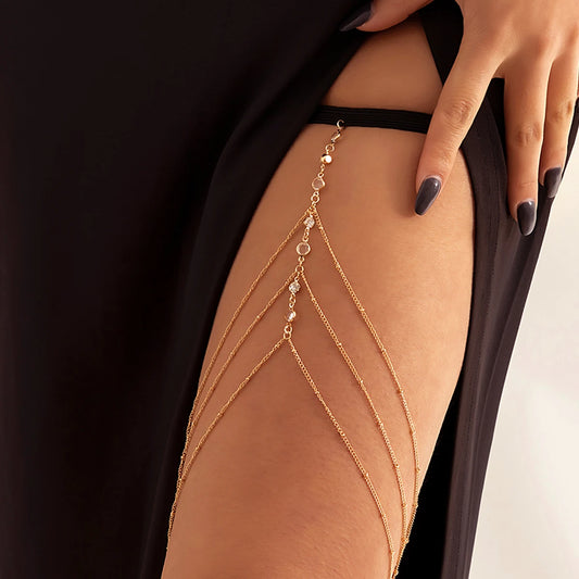 Bohemian Elastic Band Leg Thigh Chain Women Beach Sexy Long Tassel Multilayer Adjustable Body Jewelry Dress Decorate