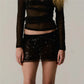 Women Y2K Sequin Mini Skirt Lace Trim Elastic Waist Low Rise Bodycon Micro Short Skirt Club Party Festival Skirts