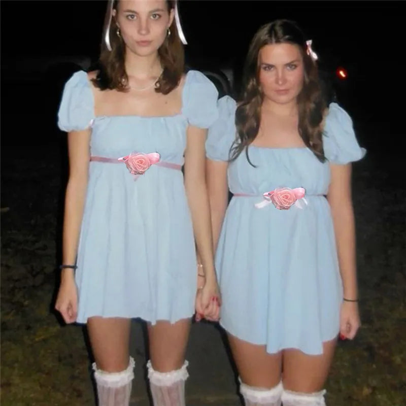 Roleplay The Shining Twins Cosplay Dress 1980 Horror Movie Disfraz Costume Women Halloween Carnival Party Outfits