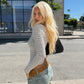 Black-and-white Striped Knit T Shirts Woman Casual Lace Trim V Neck Long Sleeve Top Fall 2026