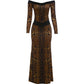 Sexy Leopard Backless Dress Women Autumn Trend Color Blocking Hollow Full Sleeve Elegant Fashion Party Street Bodycon