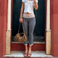 Women Y2K Gingham Cropped Flare Pants Lace Hem Capri Pants Plaid Checkered Low Rise Slim Fit Casual Streetwear Trousers