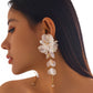 Elegant White Petal Flower Drop Earrings Women Kpop Hanging Piercing Earring Aesthetic Wed Bridal Jewelry Accessories