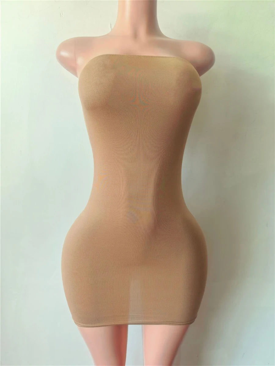 Sexy Hottie Dress Women Fashion Classic Chic Sleeveless Stretch Skinny Wild Party Club Street Peach Hip Mini Bodycon