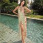 Floral Summer Dress for Women Elegant V Neck Backless Ruffled Split Maxi Dresses Sexy Resort Wear Woman