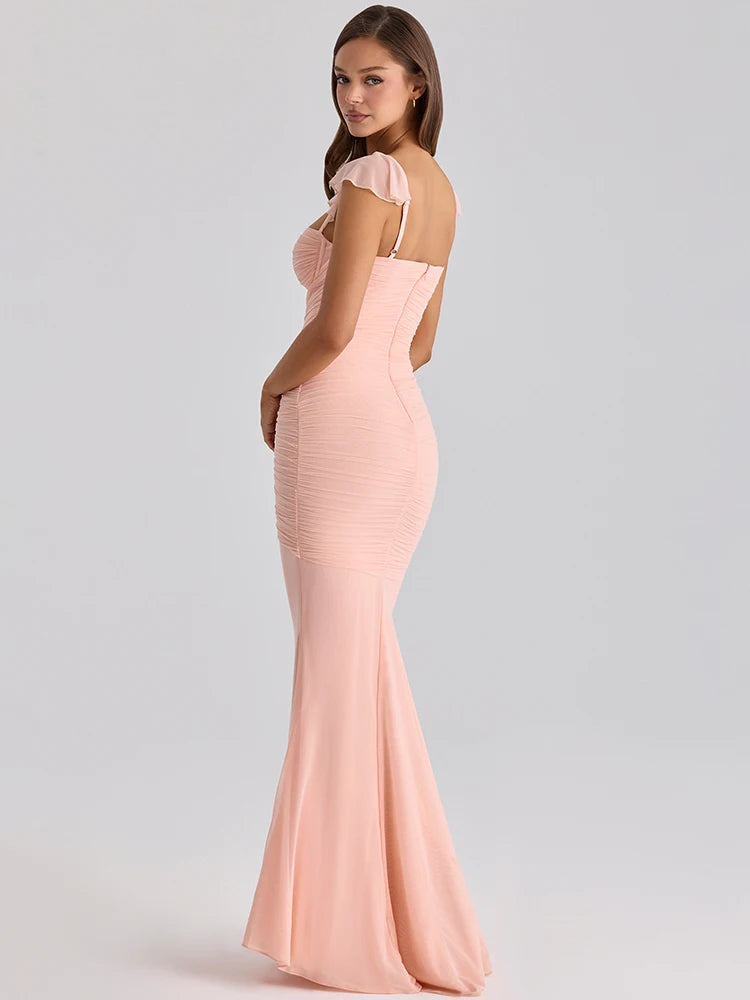Sweetheart Neck Sexy Mermaid Maxi Dress Women Elegant Ruffle Sleeves Bodycon Evening Club Party Long Dress Female Gown