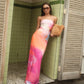 Flower Print Party Dresses for Wedding Guest Elegant Strapless Backless Long Maxi Dress Woman Clothing