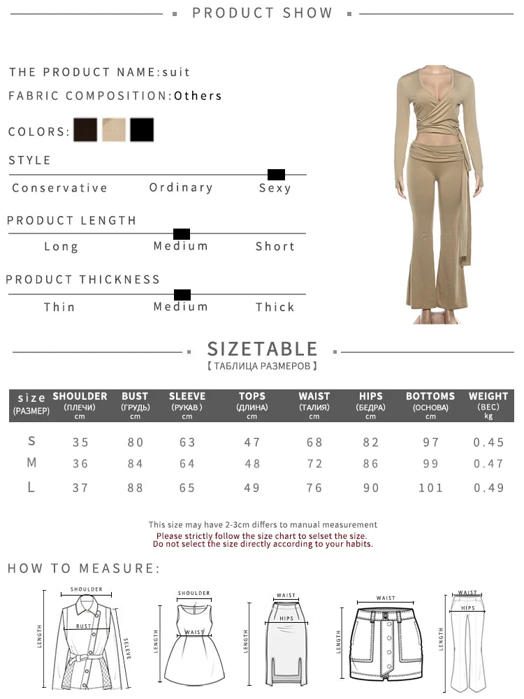 Sporty 2Piece Set Woman Autumn Cross V-Neck Full Sleeve Tassel Crop Top+Elastic Waist Long Pant Casual Fashion Basic Suit
