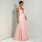 Elegant Deep Plunge Halter Backless Maxi Dresses 2026 Woman Wedding Guest Party Dress Pink