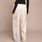 Women's Satin Wide Leg Trousers Lace Patchwork High Waisted Drawstring Lounge Pants Elegant Loose Fit Bottoms