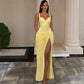 High-slit Draped Halter Maxi Dresses Elegant Sexy Yellow Brown Party Dress Woman for Birthday Pictures