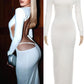 Backless Dress Women Sexy o-Neck Full Sleeve Adjustable Straps Autumn Fashion Skinny Simple Midnight Maxi Bodycon