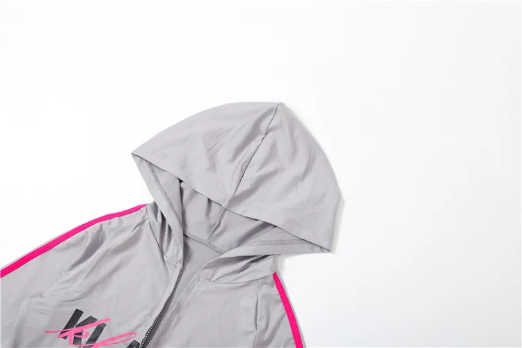 Sporty Stripes 2-Piece Set Women Zipper Letter Print Hooded Crop Tops+Pants Elasticity Fashion Autumn Casual Streetwear