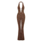 Chic Women Lace Jumpsuits Halter Neck Cross Backless Sleeveless Long Rompers Summer Slim Playsuit Clubwear ropa de mujer