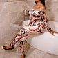 Slash Neck Jumpsuit Women Hipster Colorful Print Full Sleeve Stretch Skinny Fitness Activity Workout Slim Streetwear