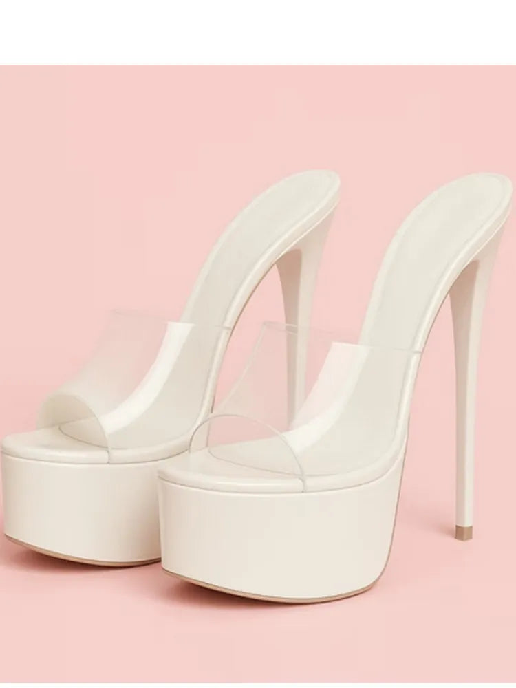 Summer New Women's Thick Bottom, Fine High Heels, Toothed Cool Slippers, Fashion Show, Party, Ultra High Heel Sandals