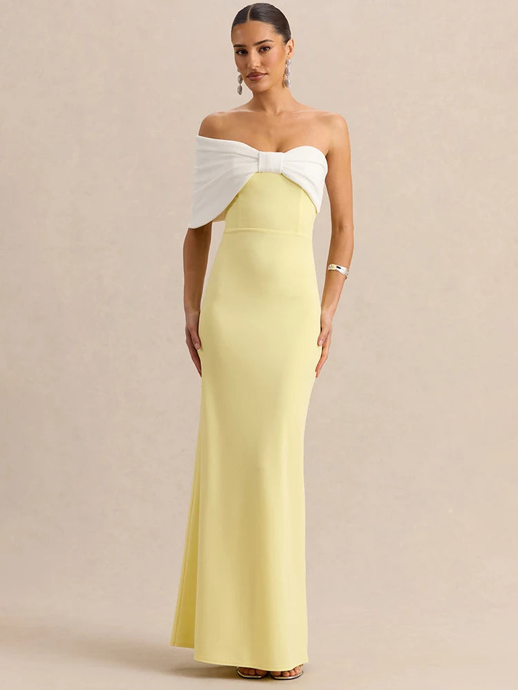 Off-shoulder Strapless Sexy Maxi Dress Women Elegant Patchwork Bow Backless Sleeveless Bodycon Club Party Long Dresses