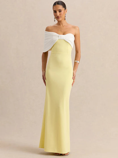 Off-shoulder Strapless Sexy Maxi Dress Women Elegant Patchwork Bow Backless Sleeveless Bodycon Club Party Long Dresses