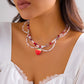 Kpop Sweet Imitation-Pearl Chain Strawberry Pendant Necklace for Women Wed Bridal Love Heart Choker Aesthetic Jewelry