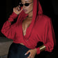 Sexy Hood T-Shirt Women Wild Cross Deep V-Neck Bat Sleeves Basics Stretch Simple Chic Midnight Street Party Clubwear