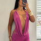 Sexy Summer 2-Piece Set Women Halter Deep Swing Collar Backless Camisole+Shorts Matching Sexy Clubwear Skinny Outfits