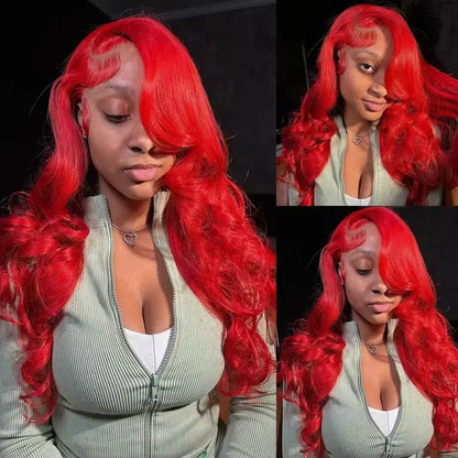 Hot Red Body Wave Brazilian Colored 13x6 13x4 HD Lace Frontal 5x5 Closure Human Hair Wig For Women
